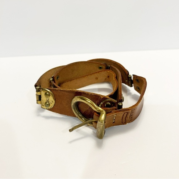 VTG Gold Latch Brown Leather Belt 820 main image 4